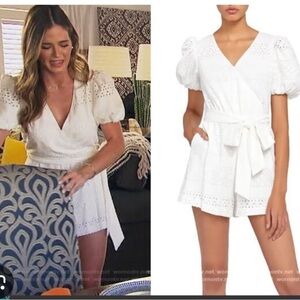 Alice + Olivia Paulina Puff Sleeve Eyelet Romper